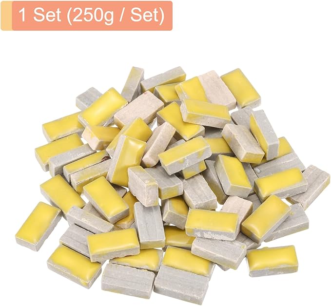 MECCANIXITY 250g Ceramic Mosaic Tiles for Crafts Bulk, Rectangle Yellow Ceramic Tile for Mosaic Kits Garden Stepping Stone Cup Mat