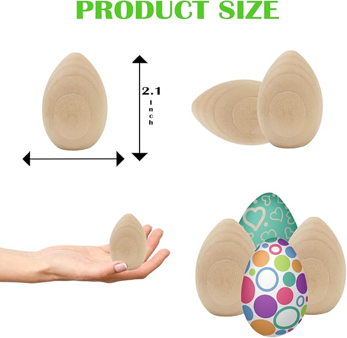 Small Smooth Unpainted Natural Stand-Up Wooden Easter Eggs, Perfect for Easter Crafts, Décor and Egg Hunts in Carton, 2.1" Inches (96-Pack)