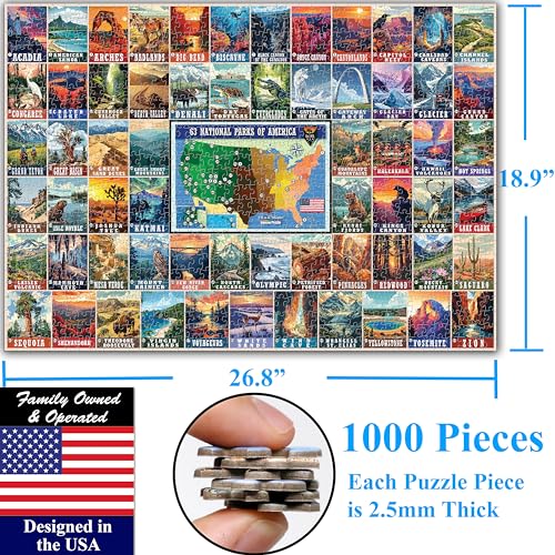 Colorful Vintage USA National Parks 1000 Pieces Large Format Jigsaw Puzzle for 13+