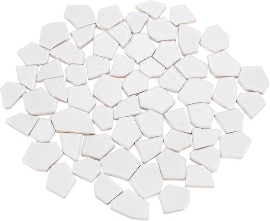 uxcell 500g/1.1LB Irregular Ceramics Mosaic Tiles, 2.3-4.2 cm Bulk Stained Ceramic Mosaic Pieces Stones Mosaic Kits for DIY Art Craft Projects Home Decor, White