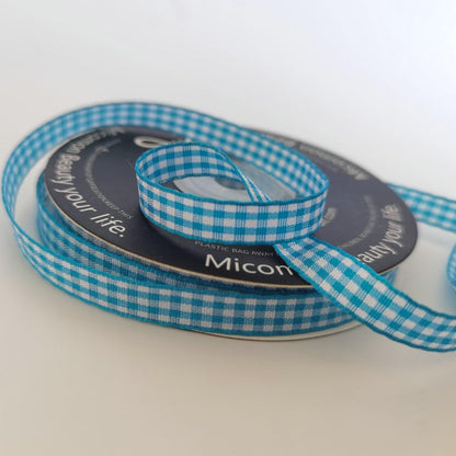Vivid Blue and White Woven Edge Plaid Ribbon 100% Polyester Gingham Ribbon 25 Yards Each Roll (75 Foot)