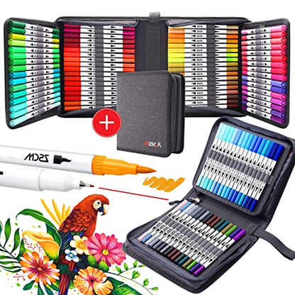 ZSCM 100 Colors Duo Tip Brush Markers Art Pen Set (100 Count)