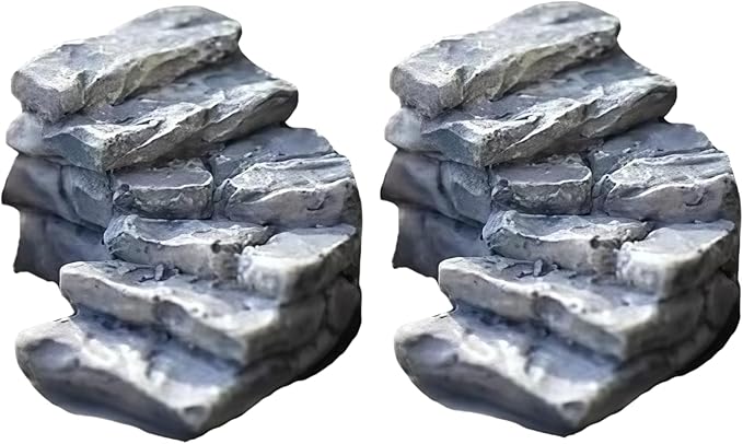 2 Pcs Curved Stone Steps Miniature Fairy Garden Accessories,Miniature Pond Lawn Ornament Figurines, Mini Lighthouse Water Well Bridge Figurines, Micro Landscape Ornaments for DIY Kit Statues