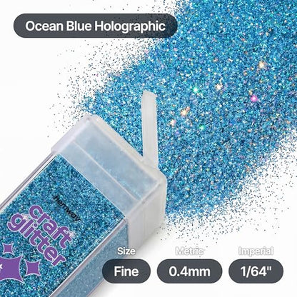 Craft Glitter Shaker Ocean Blue Holographic 130g Fine (3.8 Ounce)
