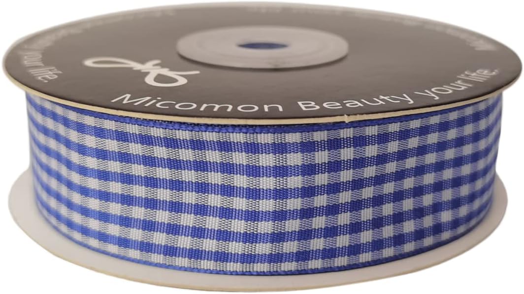 Blue and White Gingham Ribbon Plaid Ribbon 25 Yards Each Roll 100% Polyester (1", Blue) - Crafty Corner