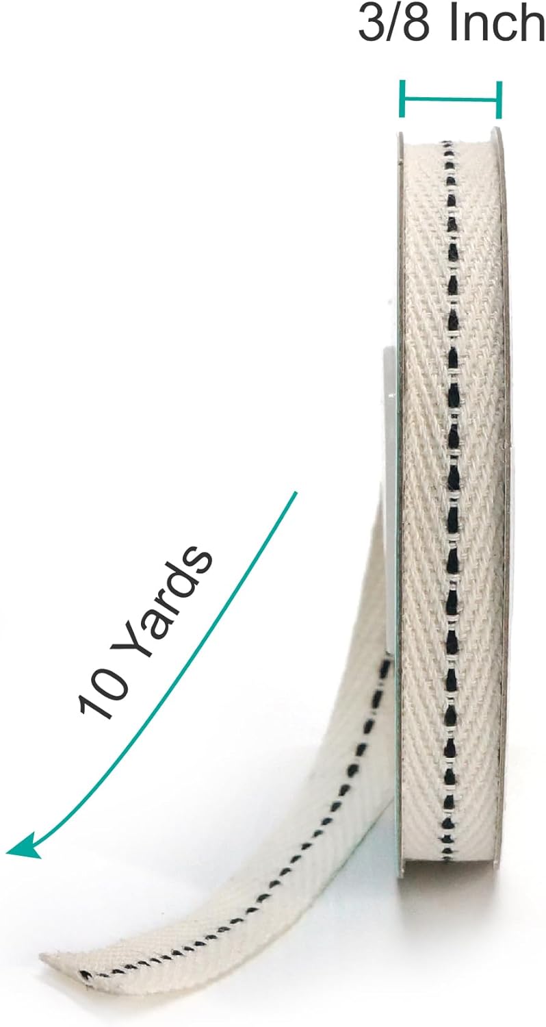 CT CRAFT LLC Ivory Cotton Black Stitched Ribbon 3/8" x 10 Yards for Home Décor Gift Present Wrapping DIY Crafts Birthday Wedding Bouquet Christmas - Crafty Corner