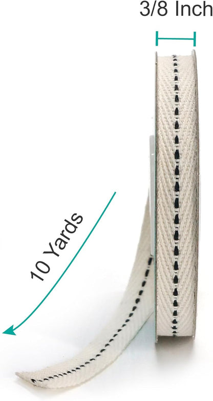 CT CRAFT LLC Ivory Cotton Black Stitched Ribbon 3/8" x 10 Yards for Home Décor Gift Present Wrapping DIY Crafts Birthday Wedding Bouquet Christmas - Crafty Corner