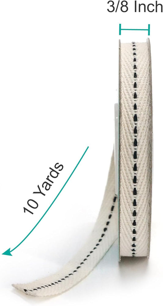 CT CRAFT LLC Ivory Cotton Black Stitched Ribbon 3/8" x 10 Yards for Home Décor Gift Present Wrapping DIY Crafts Birthday Wedding Bouquet Christmas - Crafty Corner