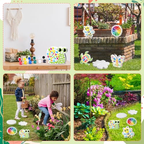 6 Pack Stepping Stone Ceramic Kit for Kids Paint Your Own Plaster Stones Arts and Crafts Handprint Garden and Summer DIY Craft Pottery Outdoor Painting Gifts for Kids Ages 4