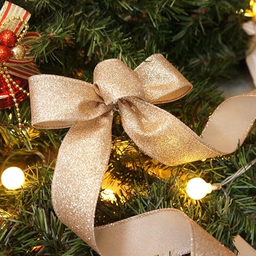 Glitter Wired Ribbon 1.5" x 10 Yards Gold (30 Feet)