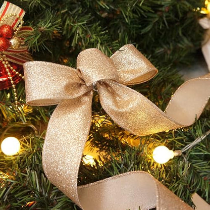 Glitter Wired Ribbon 1.5" x 10 Yards Gold (30 Feet)