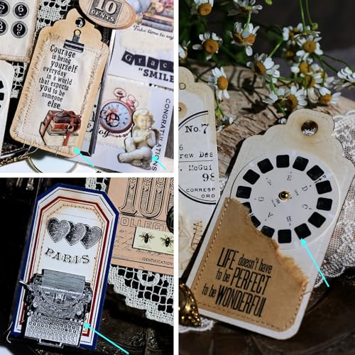 Vintage Junk Journal Items Kit Pre Cut Paper Cards Cutout Cardstock Art Aesthetic Decor Hollow Out Craft Elements Small Embellishments Supplies for Adults Scrapbook Pack