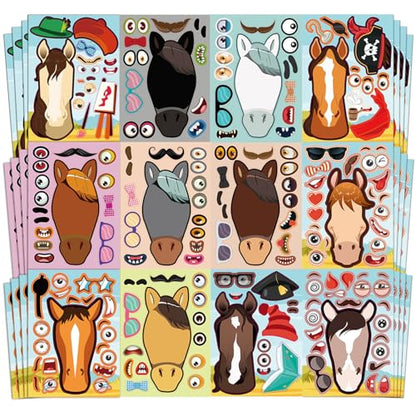 48 Pcs Make A Horse Sticker Sheets Mix and Match for Kids Horse Party Favors Supplies Birthday Gifts Activity Crafts (48 Count)