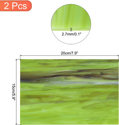 MECCANIXITY 2 Pcs Stained Glass Sheet Mosaic Tile 7.9 Inch x 5.9 Inch Army Green Stained Glass Sheets for Crafts DIY Art Project