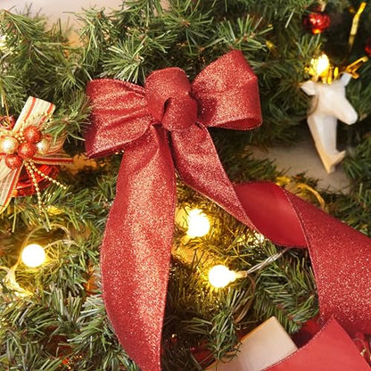 Glitter Wired Ribbon 2.5" x 20 Yards Red for Christmas Home Decor Bow Gift Wrapping DIY Crafts Wreath (60 Foot)