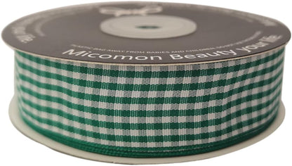 Green and White Woven Edge Plaid Ribbon 100% Polyester Gingham Ribbon 25 Yards Each Roll (1",Green) - Crafty Corner