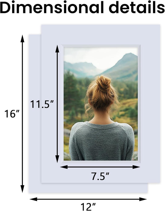 Falling in Art 5 Pack Acid Free 12x16'' White Picture Mats Board Show Kit for 8x12'' Photos, 4-Ply Beveled Pre-Cut Photo Mats with Backing Board for Frames, Artwork and Prints