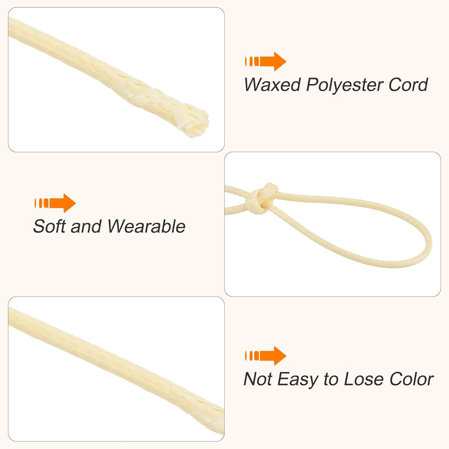 MECCANIXITY Waxed Cord 1mm Waxed Polyester Cord 175 Yard Wax String for Bracelet Making,Necklaces, Beading,Jewelry Making and DIY Crafts(Beige)