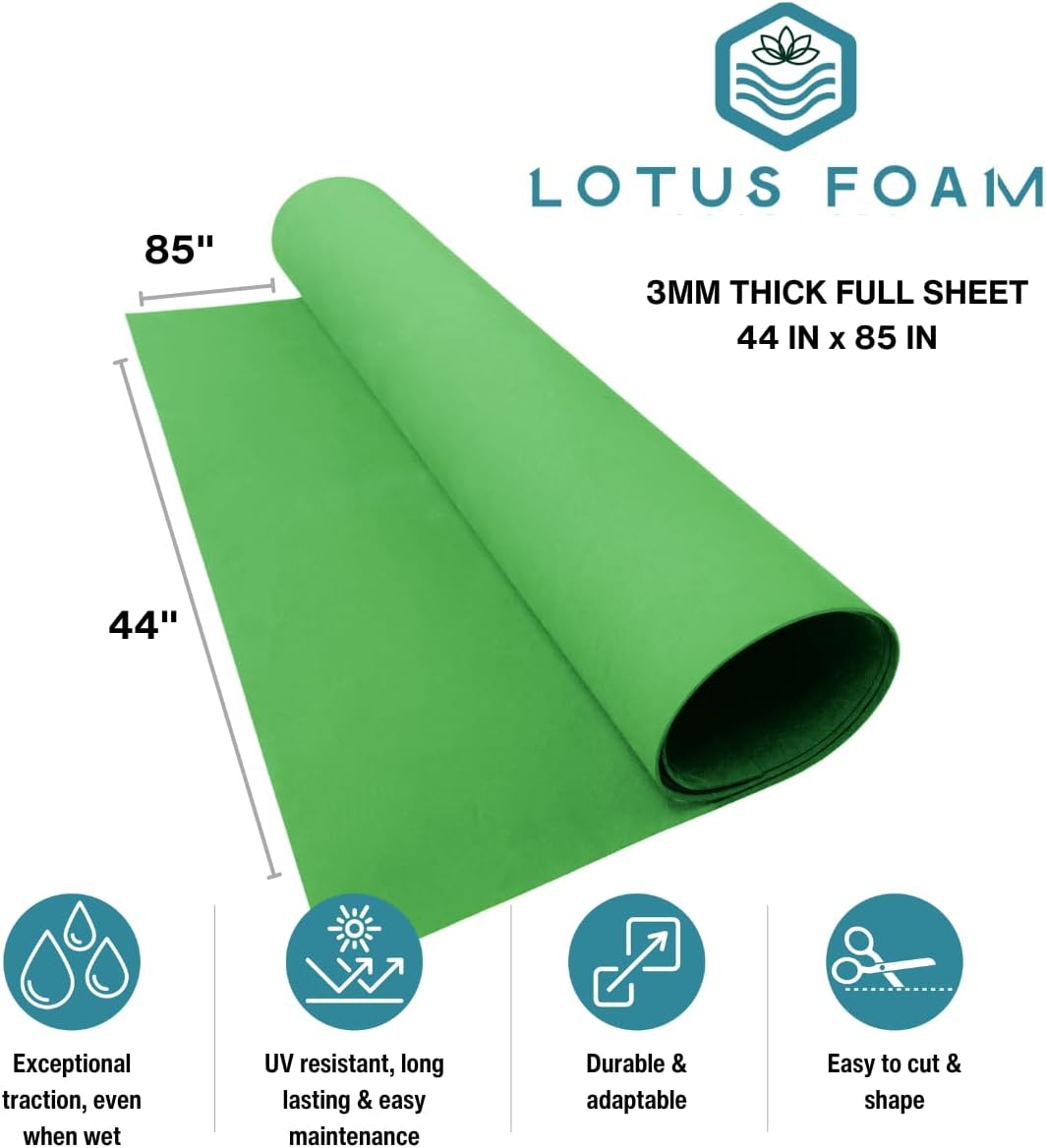 LotusFoam Large 3mm EVA Foam Sheet - 44"x 85" High Density Foam 130 kg/m3 for Cosplay, Costumes, Crafts, Flooring, Outdoor Use - 35 Colors (Green) - Green - Crafty Corner