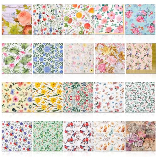 20 Pack Decoupage Napkins Floral Cocktail Decorative Paper Napkins (20 Count)