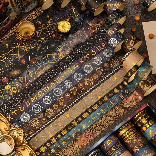 36 Rolls Galaxy Washi Tape Pack Stars Arts Adhesive Tapes Gold Silver Foil Decorative Masking Tape Sets for Craft (36 Count)