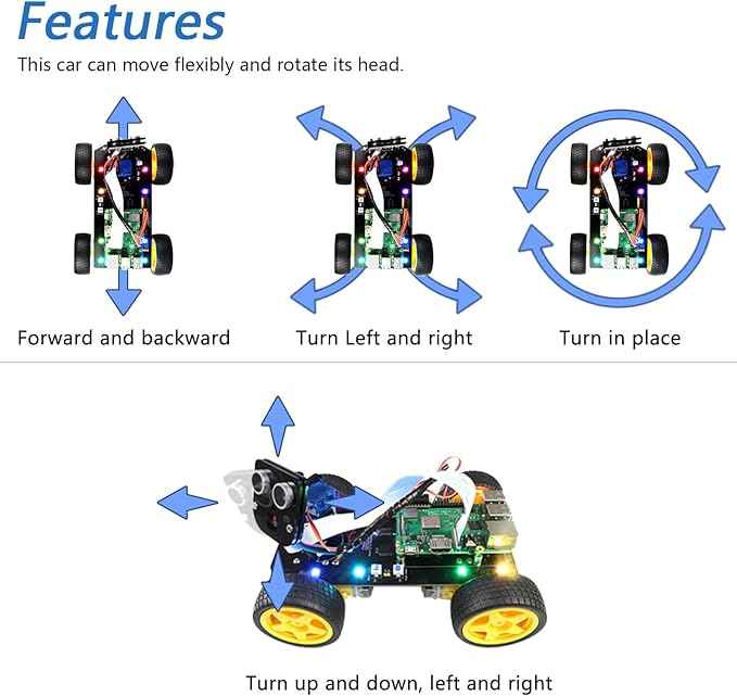 Freenove 4WD Smart Car Kit for Raspberry Pi 5 4 B 3 B+ Zero 2 W, Face Tracking, Line Tracking, Light Tracing, Obstacle Avoidance, App Control, Camera, Servo (Raspberry Pi NOT Included)