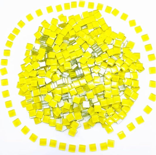 500G/ 1.1LB Bulk Crystal Mosaic Tiles, Assorted Color Opaque Mosaic Glass Crafts Supplies Handmade Crafts for DIY Picture Coaster Home Kitchen Bathroom Mosaic Decoration(0.4x0.4 inch,Yellow)