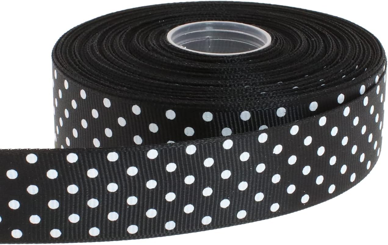 Polka Dot Grosgrain Ribbon 25 Yard Each Roll 100% Polyester (1", Black) - Crafty Corner