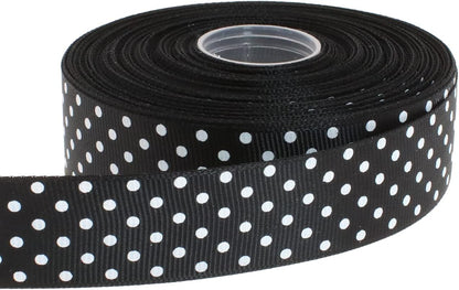 Polka Dot Grosgrain Ribbon 25 Yard Each Roll 100% Polyester (1", Black) - Crafty Corner