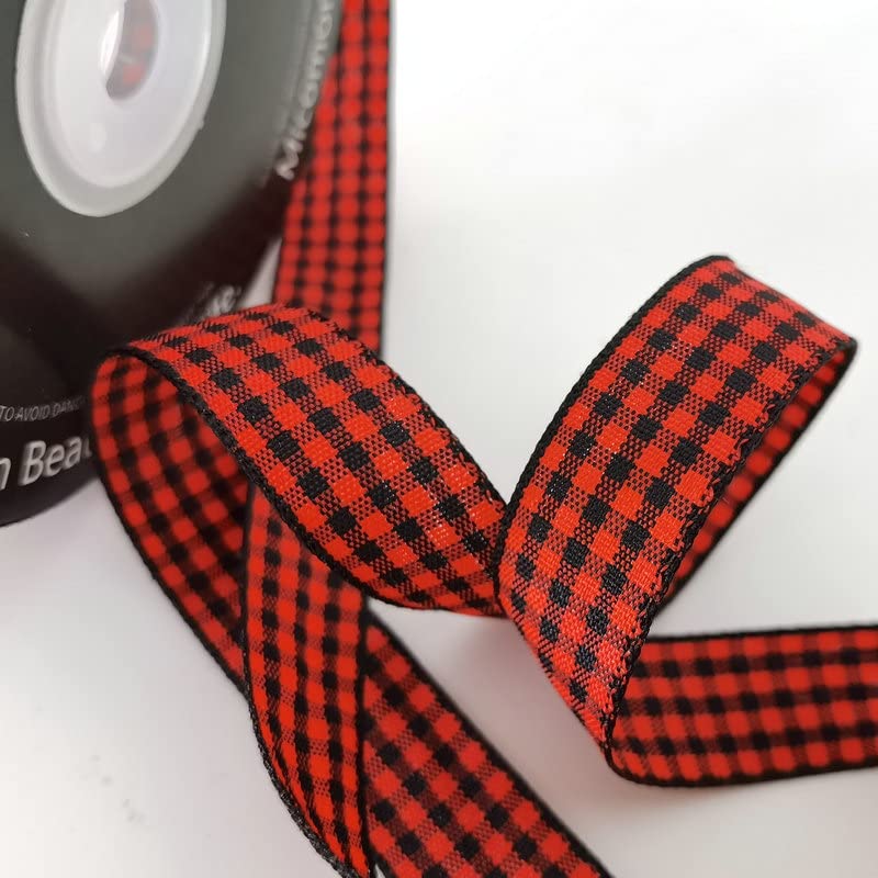 Red and Black Gingham Plaid Checked Ribbon 25 Yards Each Roll 100% Polyester