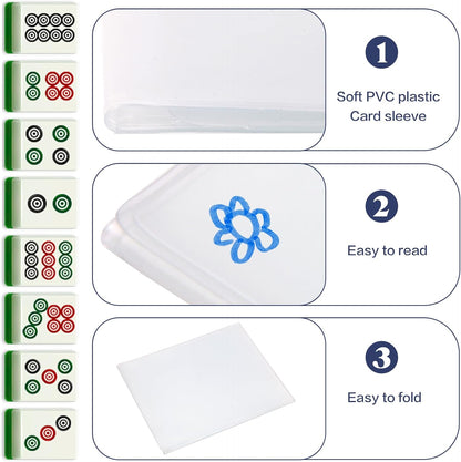 Frosted PVC Mahjong Card Sleeves - Waterproof Protectors for Mahjong Cards 2025, Soft Durable Cover fits 6.3x4.8 inch scorecard, Perfect for Mahjong Tile Set Gifts (Large-4)