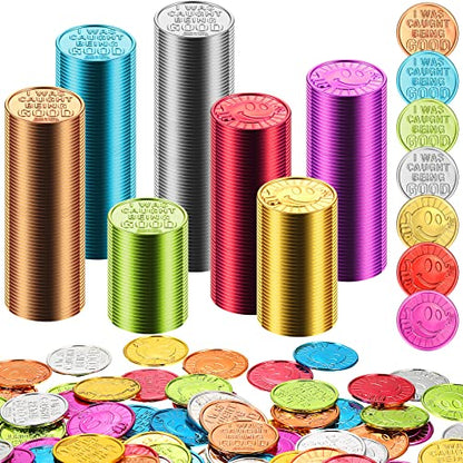 1000 Pcs Caught Being Good Coins for Classroom Behavior Tokens Incentives and Teacher Handout Rewards Colored Pretend Coin Carnival Halloween Party Counting (1000 Count)