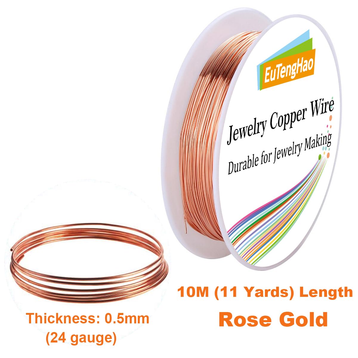 EuTengHao 6 Colors Jewelry Copper Wire Jewelry Beading Wire for Bracelet Necklaces Craft Jewelry Making Supplies (66 Yards,24 Gauge) - Crafty Corner