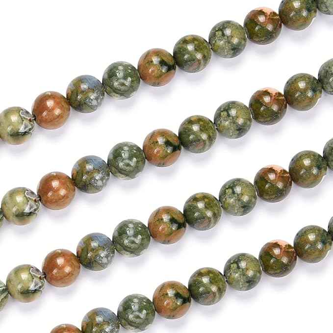 180pcs Adabele Natural Green Rhyolite Rainforest Jasper Healing Gemstone 4mm (0.16 inch) Small Round Beads Gem Stone Spacer for Craft Jewelry Making GF4-4