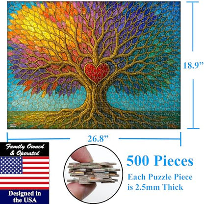 Colorful Vibrant Stained Glass Style Artwork Tree of Life 500 Pieces Very Large Pieces Jigsaw Puzzle