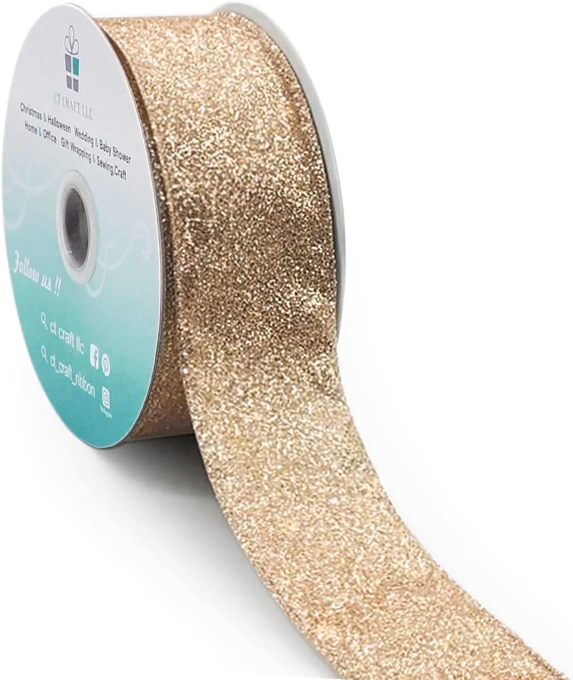 CT CRAFT LLC Glitter Wired Ribbon 1.5" x 10 Yards Gold (Champagne Gold) for Christmas Home Decor Bow Gift Wrapping DIY Crafts Wreath - Crafty Corner