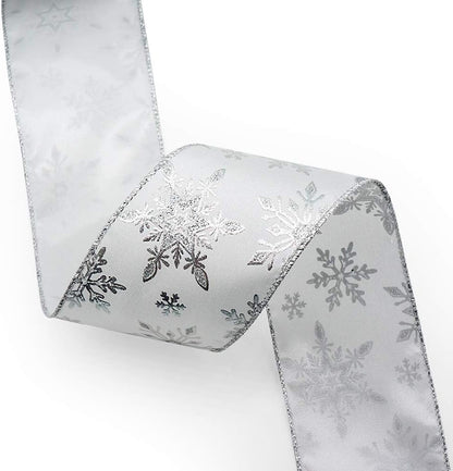 CT CRAFT LLC Satin with Silver Snowflake Wired Ribbon 2.5 Inch x 10 Yards for Christmas Home Decor Tree Topper Bow Gift Wrapping DIY Crafts Wreath Garland - Crafty Corner