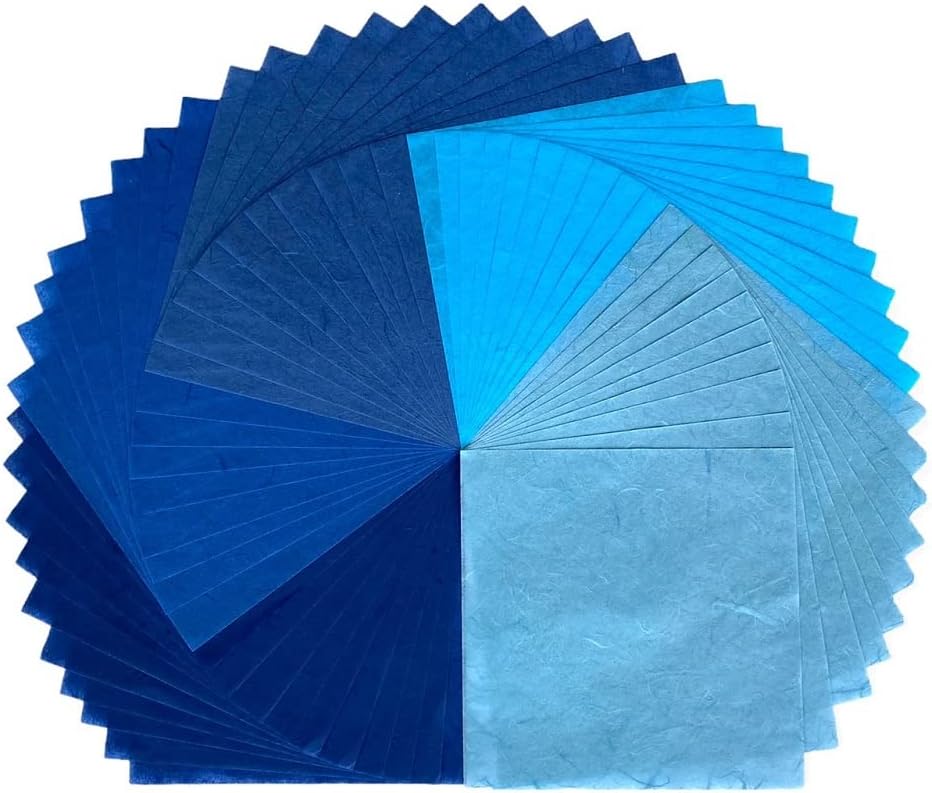 50 Sheets 6 x 6 Inches Natural Fiber Mulberry paper Sheets Square Origami Paper Arts Folding Craft, Decoration Paper, Square Folding Paper for DIY Crafts (Ocean Blue Tone, 6x6 Inch) - Crafty Corner