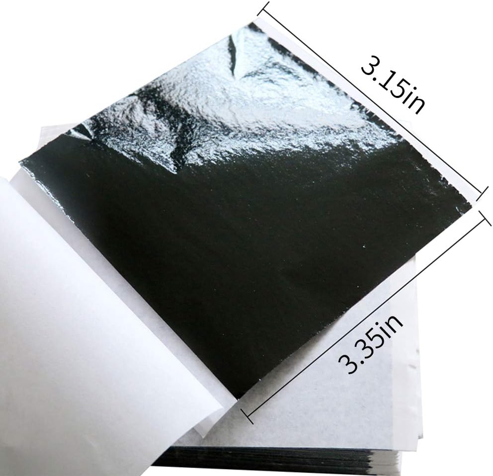 KINNO Imitation Gold Leaf Sheets Black Foil Multipurpose for Home, Wall, Frame, Ceiling, Furniture Decoration, 100 Sheets 3.15 by 3.35 Inches