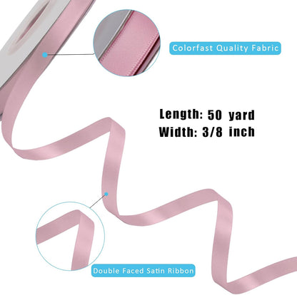 LaRibbons 3/8 Inch 50 Yard Double Faced Satin Ribbon,Rose Pink Small Satin Craft Fabric Ribbon for Gift Wrapping Floral Bouquets Wedding Party Decoration - Crafty Corner