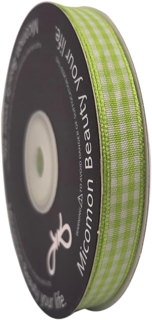 Apple Green Gingham Plaid Checked Ribbon 25 Yard Each Roll 100% Polyester (3/8", Apple Green) - Crafty Corner