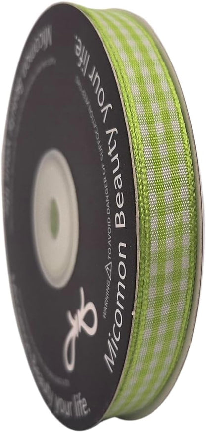 Apple Green Gingham Plaid Checked Ribbon 25 Yard Each Roll 100% Polyester (3/8", Apple Green) - Crafty Corner