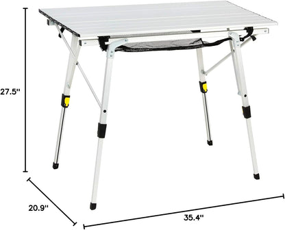 PORTAL Outdoor Folding Portable Picnic Camping Table with Adjustable Height Aluminum Roll Up Table Top Mesh Layer, Silver