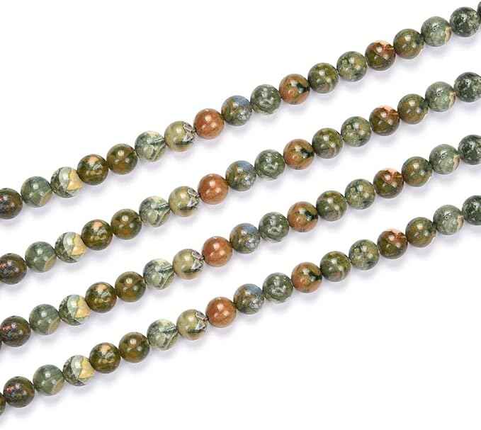 180pcs Adabele Natural Green Rhyolite Rainforest Jasper Healing Gemstone 4mm (0.16 inch) Small Round Beads Gem Stone Spacer for Craft Jewelry Making GF4-4