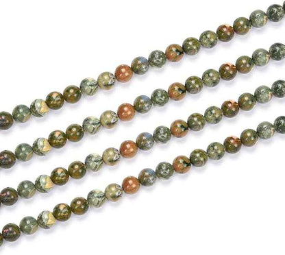 60pcs Adabele Natural Green Rhyolite Rainforest Jasper Healing Gemstone 6mm (0.24 inch) Round Loose Beads Gem Stone Spacer for Craft Jewelry Making GF4-6