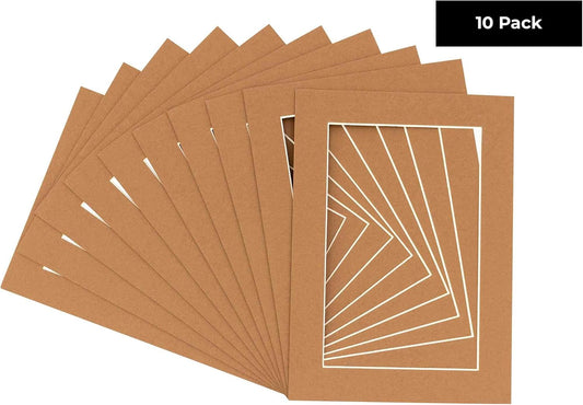 Pack of TEN 11x14 Mats Bevel Cut for 8.5x11 Photos - Acid Free Aged Oak Brown Precut Matboards For Pictures, Photos, Framing - 4-ply Thickness
