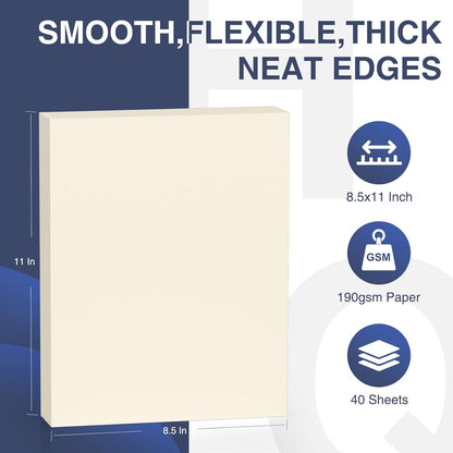 Cardstock 8.5 x 11 Inch 40 Sheets 190 gsm Heavyweight Card Stock Paper Off White Cardstock Printer Paper Perfect for Wedding Invitations, DIY Cards, Postcards, Photos, Art and Crafts