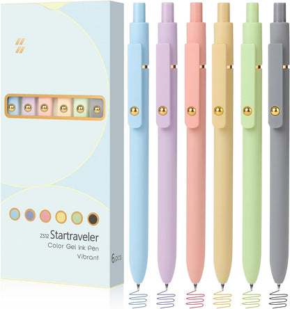FIOVER Colored Pens, 6 Pack Colorful Gel Pens, Quick-Dry 0.7mm Medium Point for Journaling, Note Taking, Doodling, Aesthetic Office School Supplies, Gifts for Women Men(Multiple Colors)
