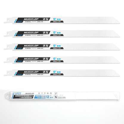 5 Pack 12 inch Reciprocating Saw Blades Set,14 TPI High Carbon Saw Blades, Metal Saw Blades with Organizer Case (5, 14TPI/300mm)