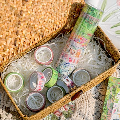 10 Rolls Four Seasons Washi Tape Set Green Grass Flowers Masking Decorative Tapes (10 Count)